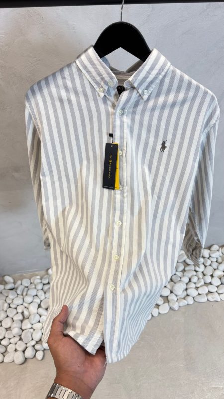 Ralp_h laure_n polo grey & white striped shirt 1017