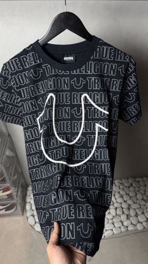 True Religion All-Over Logo Horseshoe T-Shirt Black 1117